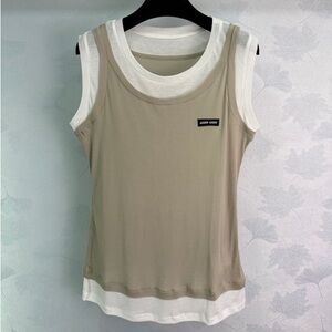Miu Miu Beige and White Layered Tank Top